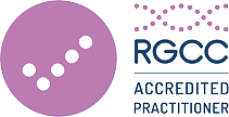 A purple disc with the words rgs accredited practice written on it.